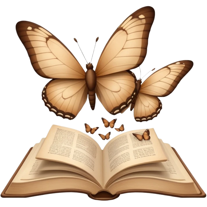 Beautiful brown butterflies fly out of an open beige book emoji