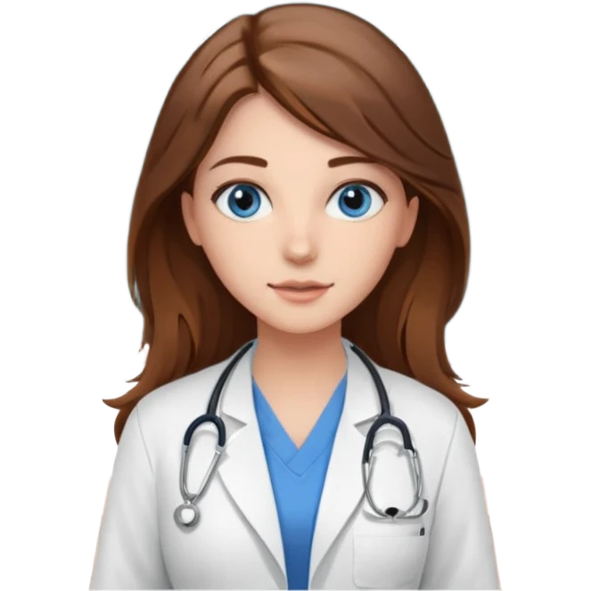 inside a classroom at university that says nursing school on the board with a pretty female nursing student with long brown hair, blue eyes emoji