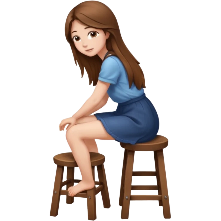 a girl sitting on stool move towards back head turn. emoji