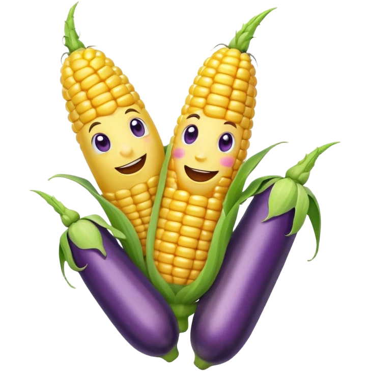 Happy corn with white paint and eggplant  emoji