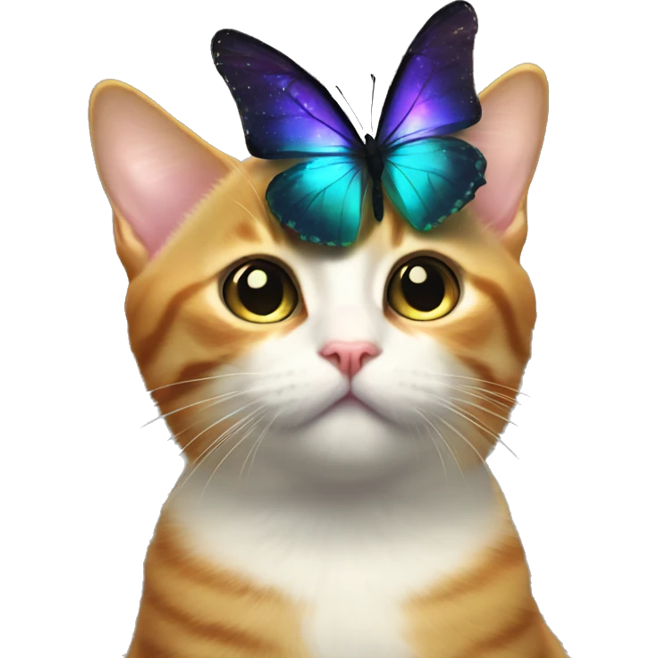 Dark iridescent butterfly glowing on top of cats head  emoji