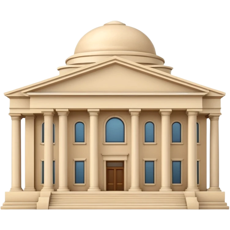 Minimal 3D emoji style government ministry building, classical architecture with columns and triangular roof, official state institution, neutral beige stone, clean shading, financial institution icon, isolated on transparent background, professional, no flags, no text emoji