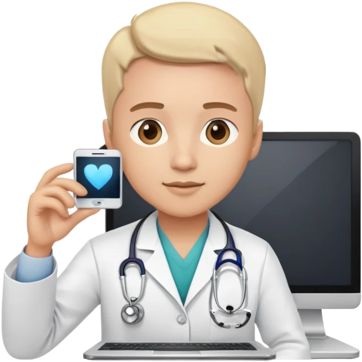 doctor on a video call consultation with stethoscope and computer screen emoji