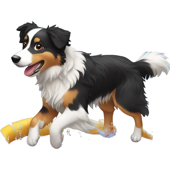 Australian shepherd dancing in pool emoji