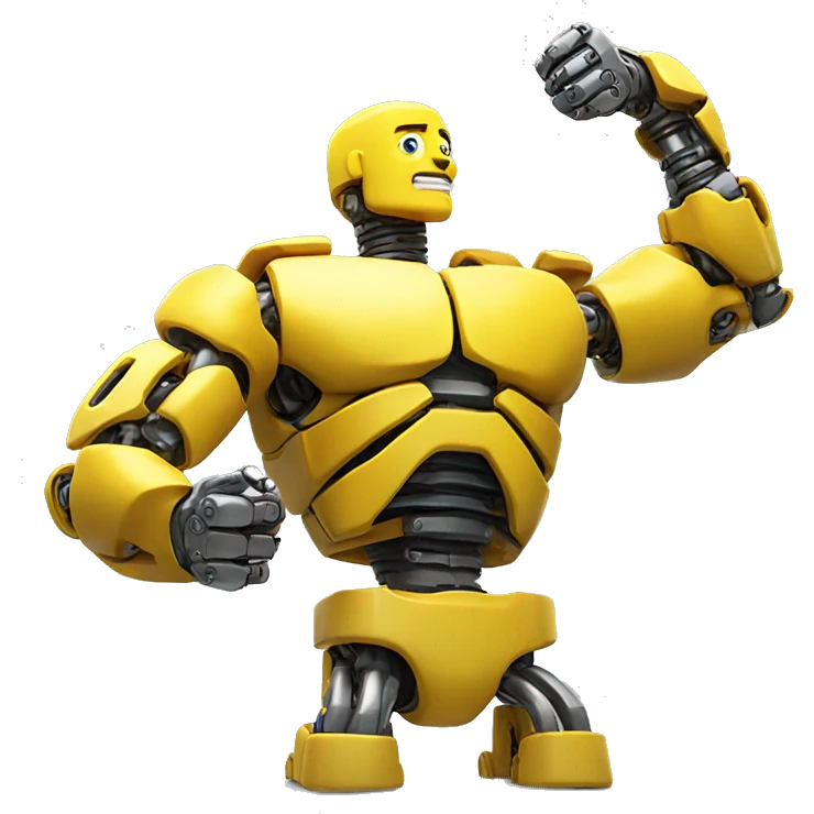 Flexing yellow mechanical cyborg bicep with shocks attached to arm emoji
