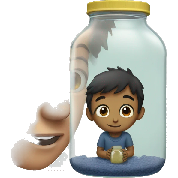 boy looking at a jar full of housefly emoji
