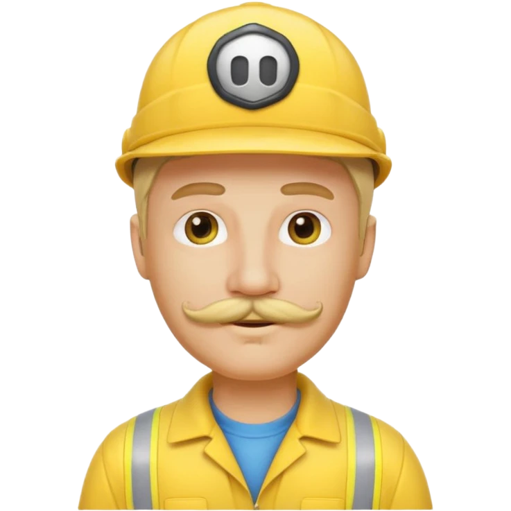 blonde man with mustache, wearing a yellow driver hat, emoji style emoji