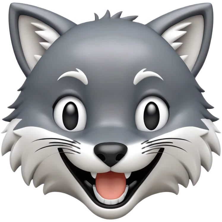3D-style gray wolf or cat-like character emoji, goofy laugh (keck) expression, clean and glossy, inspired by TenSquared logo emoji