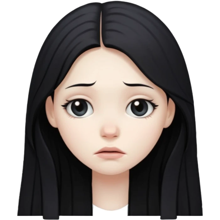 Pale girl with long black hair sad emoji