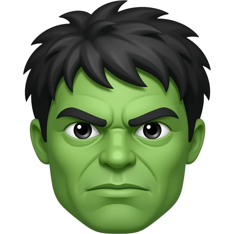 Green emoji with spiky messy black hair, incredible hulk like, but still a plain Android /iOS style emoji emoji
