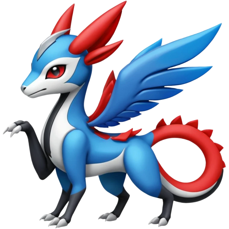 Colorful Red Black White Blue Meloetta-Koraidon-Wargreymon-Sergal-Pokémon-Digimon-Fakémon-fusion-hybrid-creature emoji