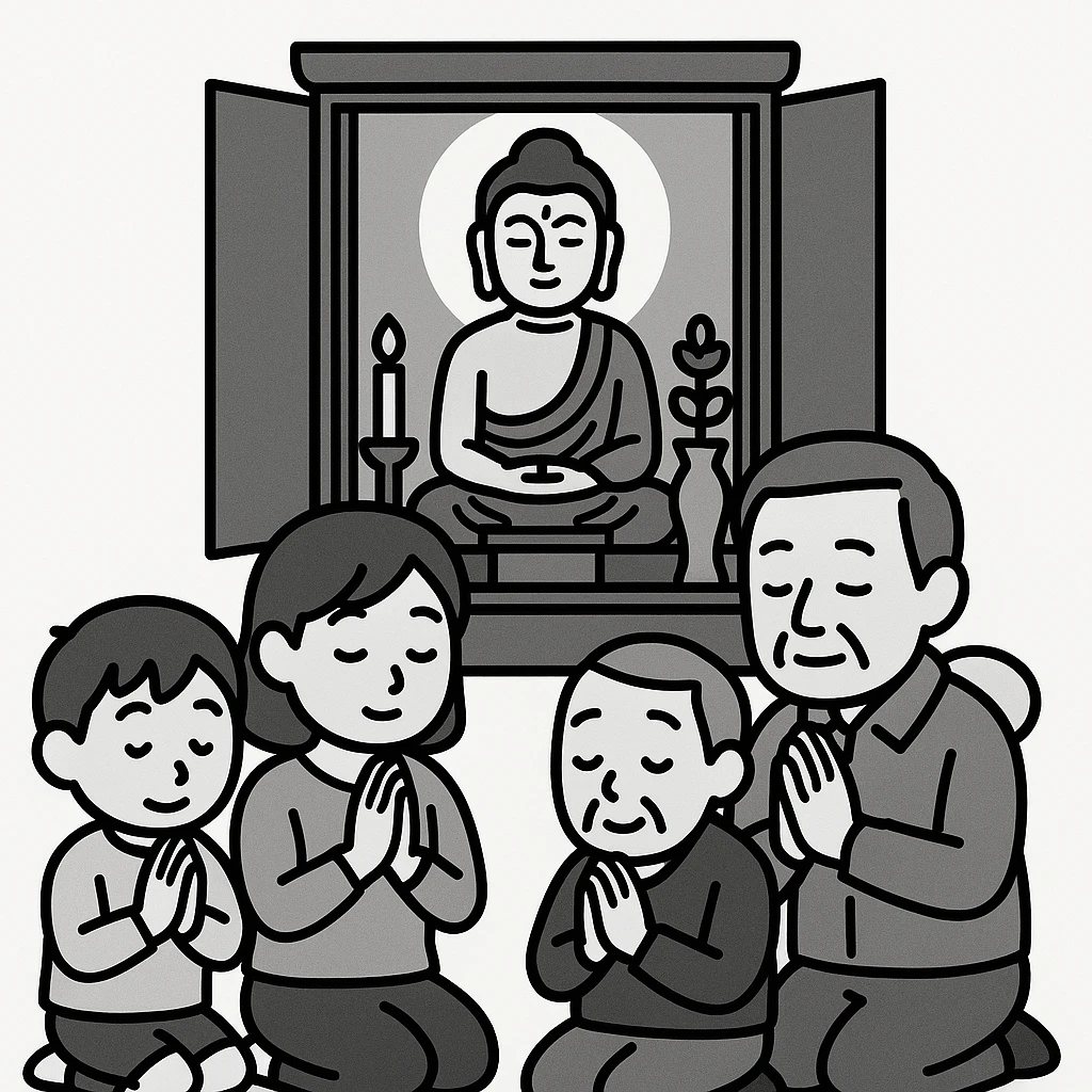 people praying in a Buddhist temple emoji