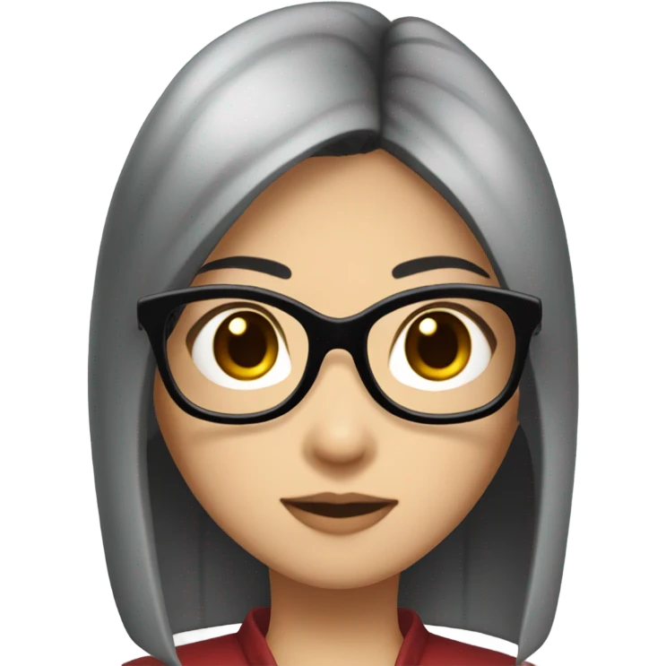 a asian girl with medium black staight hair and bayonetta glasses that us dark red emoji