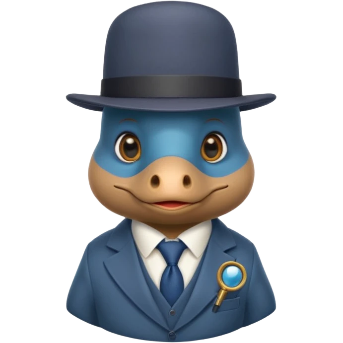 cute blue platypus with a detective hat and monocle on his eye, no  hands, looks like a platypus but blue, the hat and suit are not blue emoji