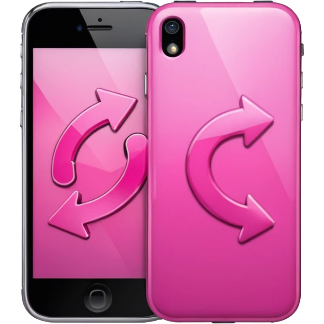two pink cellphones switching with each other shown by arrows emoji