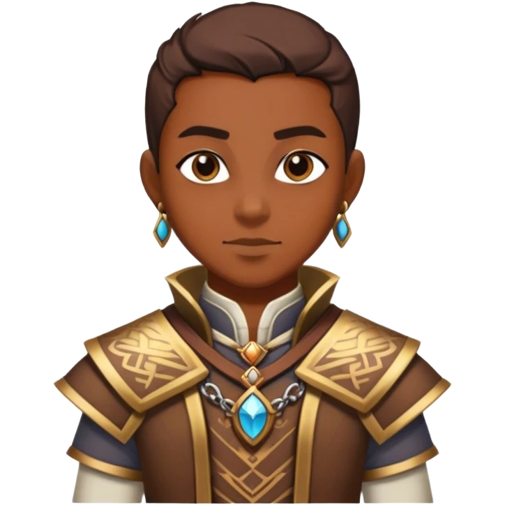 DnD character. The composition is centered, showing only the head and chest, ensuring perfect symmetry and alignment. The character's outfit is completely visible without being cut. emoji