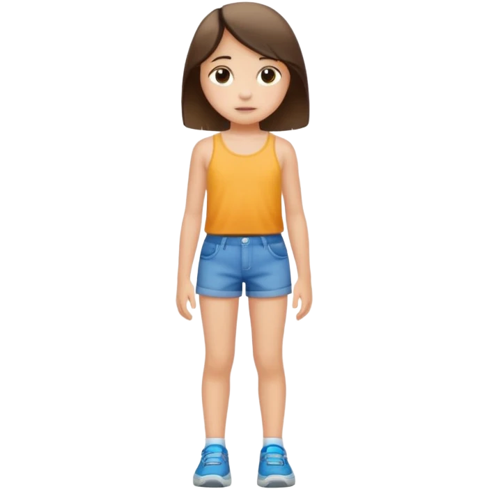 Child 8 year old girl standing  only shorts no shirt emoji