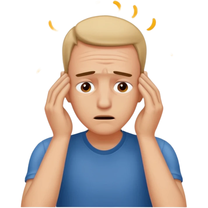 An overwhelmed man touching his forehead with his hands emoji