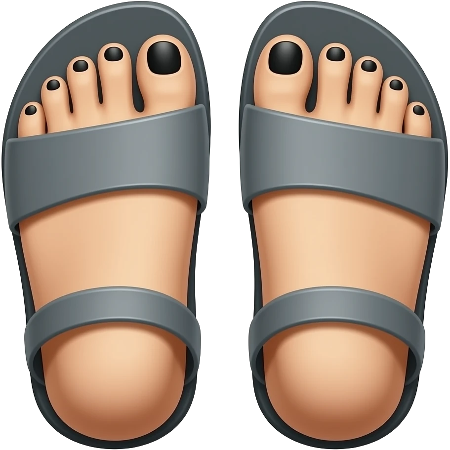 Gray feet with black toenails in sandles emoji