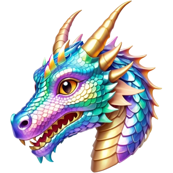 Realistic Sparkly glossy Pastel iridescent glass dragon head profile, 2 horns emoji