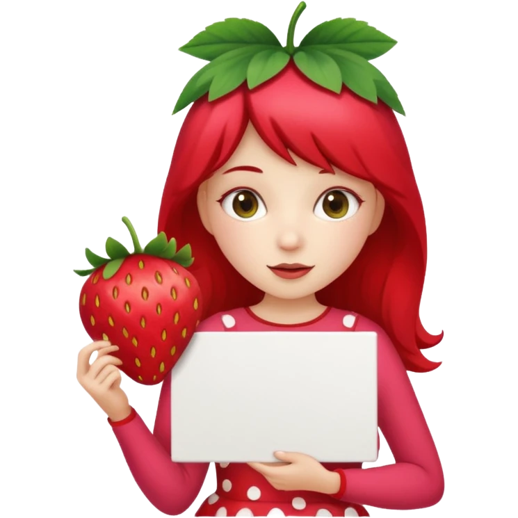 A girl strawberry holding a large blank sign emoji