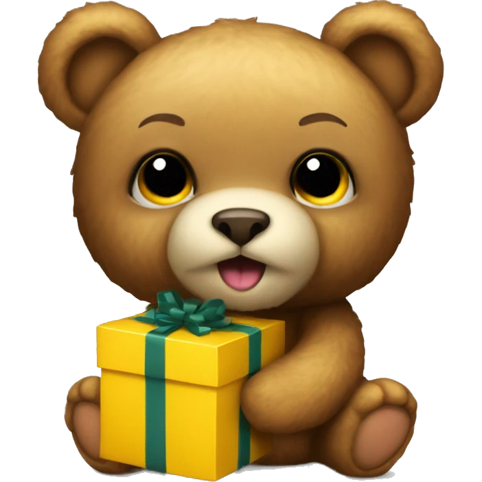 cute insane teddy bear holding a yellow fendi gift  emoji