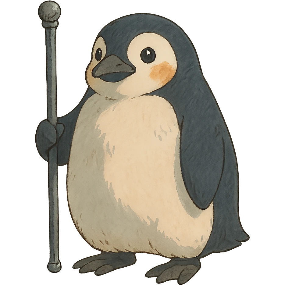 ghibli style pinguim com cajado de ferro emoji