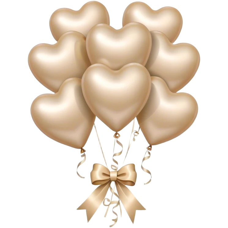 pearl-colored bow and 6 beige  metallic aesthetic heart-shaped balloons emoji