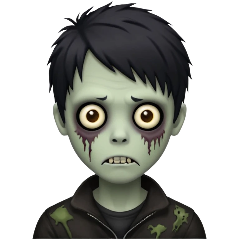 creepy zombie boy, black shaggy emo hair, medium long, dark and spooky emoji