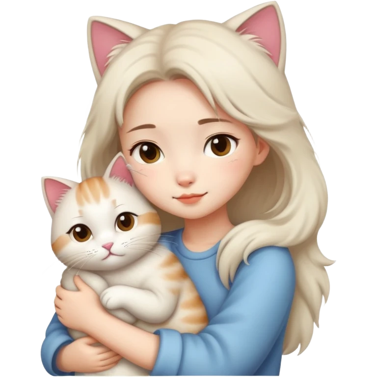 chinese fashion girl hugging  cat emoji