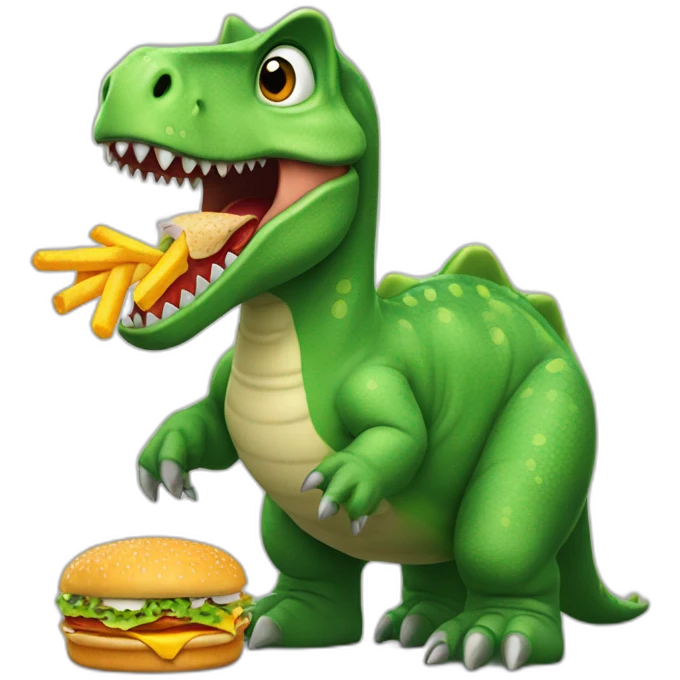 Kasimir the dinosaur eat a mc donald emoji