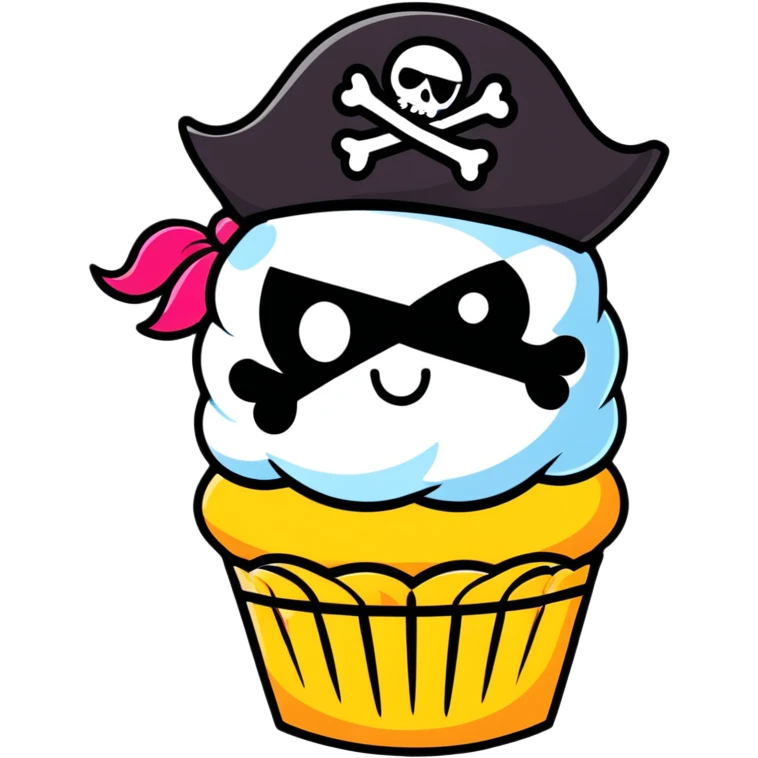 cupcake pirate with eye patch and pirate hat emoji