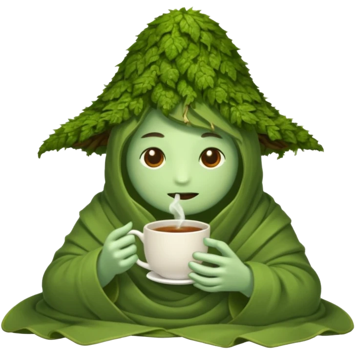 moss spirit bundled in vine blanket sipping night tea emoji