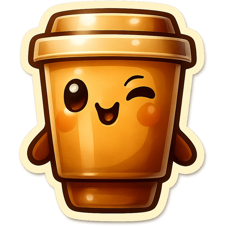 Tall coffee cup, winking emoji