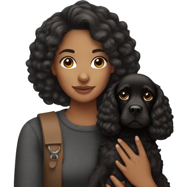 Mixed race woman holding black cocker spaniel  emoji