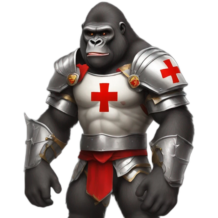 Buff Gorilla wearing a Knight Crusader armor with the holy red Cross emoji