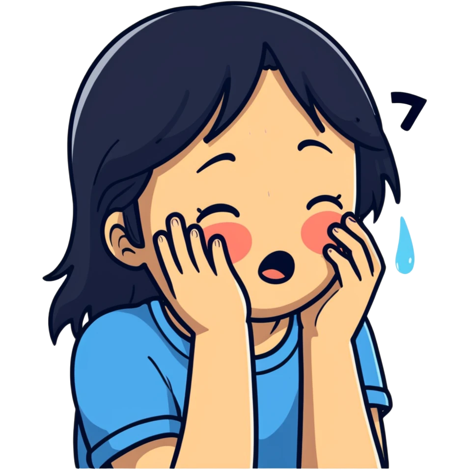 a girl crying in pain, sad, tears streaming down face emoji