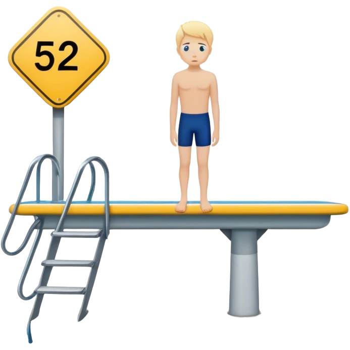 A person standing at the edge of a diving board, looking nervous. Below them is a pool of water labeled “Confidence.” Instead of hesitating, they count 5-4-3-2-1 and jump in, representing taking action despite fear.  emoji