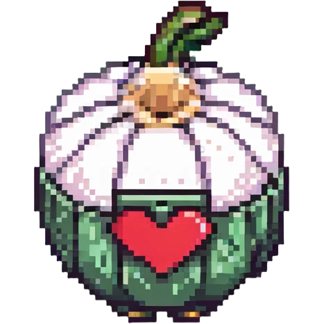 pixel art garlic with lipstick and red panties, playful and cute emoji