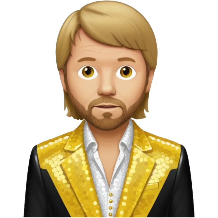 Björn Ulvaeus from ABBA with dark blonde hair, yellow sequin shirt, white sequin suit jacket emoji