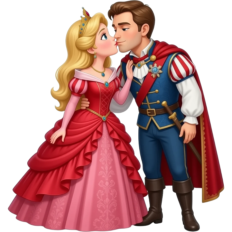 Kırmızı Ve Kabarık elbiseli taçlı daha fazla takılı bir prensi öpen  prenses tüm vücut emoji