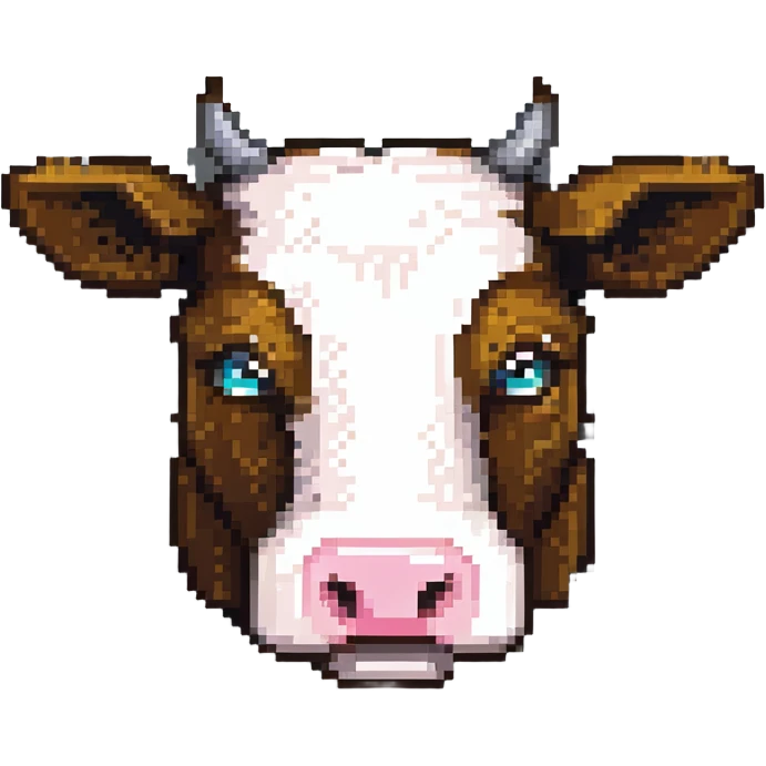 ultra-minimal blocky Minecraft cow head emoji with one large colorful square pixel, extremely simple, abstract, playful, childlike emoji