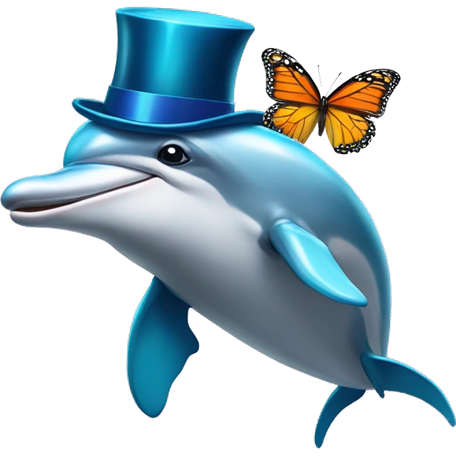 dolphin with butterfly wings and a top hat emoji