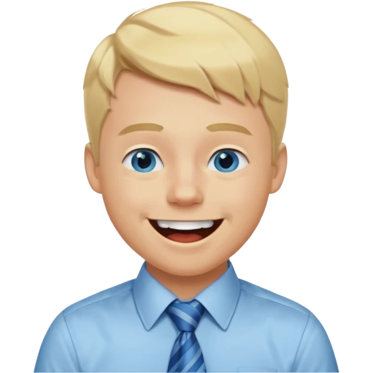 A young guy with blonde hair and blue eyes that looks masculine. make him wear a shirt with a tie. he is danish. He is laughing extremely hard. More extreme expression emoji