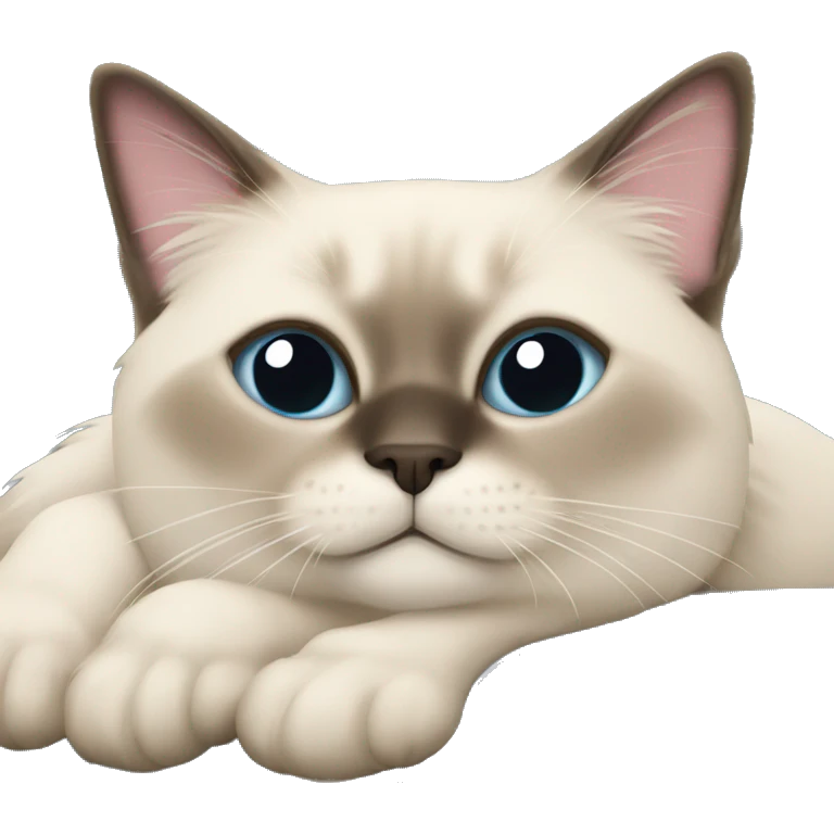 Fluffy Siamese cat laying on couch with pillow behind its head emoji