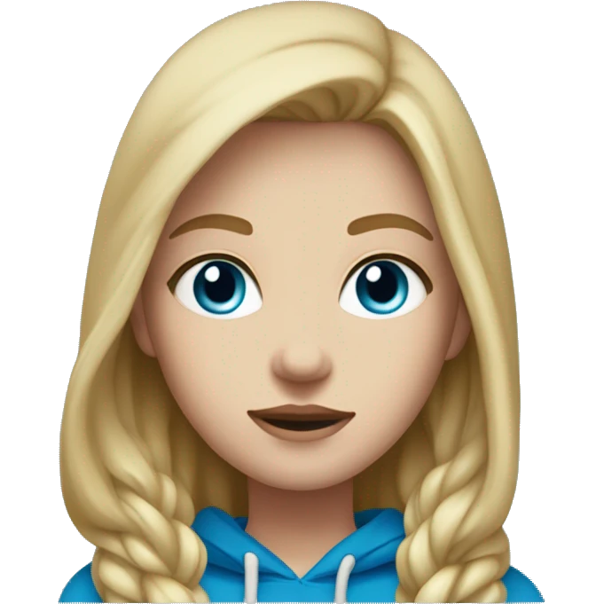 Girl with dirty blonde hair, white skin and blue eyes wearing a medium bloom hoodie emoji
