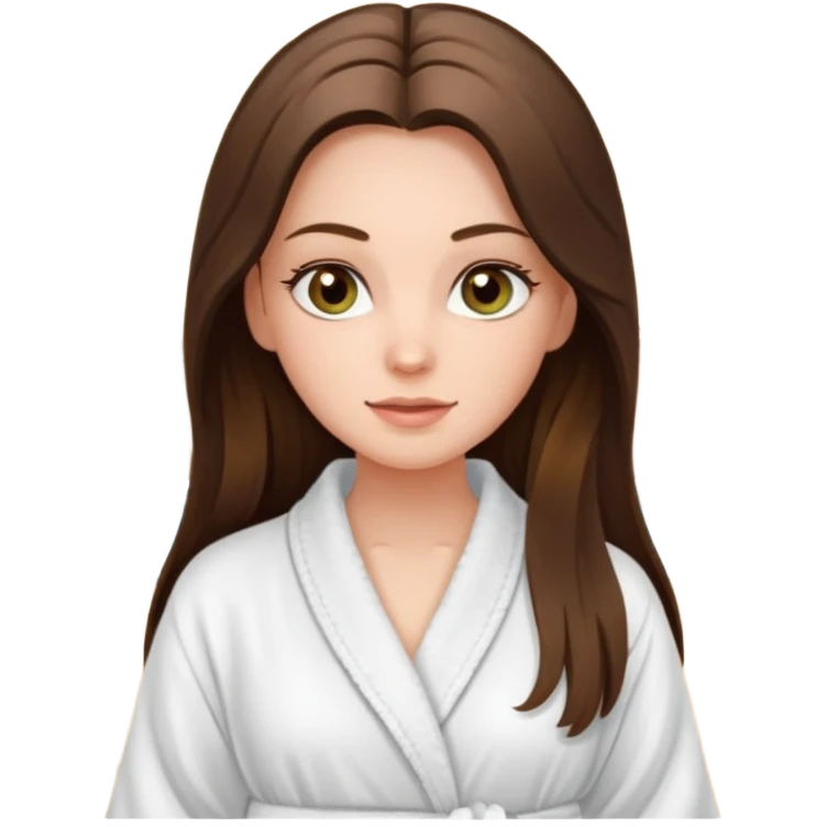 pretty white long brunette hair girl with hazel eyes in a bathrobe  at the spa emoji