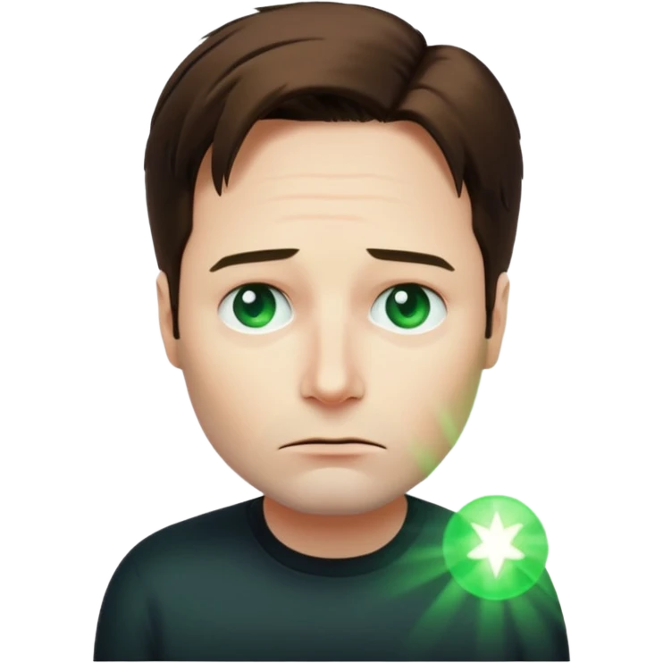 Mulder from the x-files is looking very very worried (not trusting anyone today). A transparent green beam of light from a UFO illuminates him. emoji