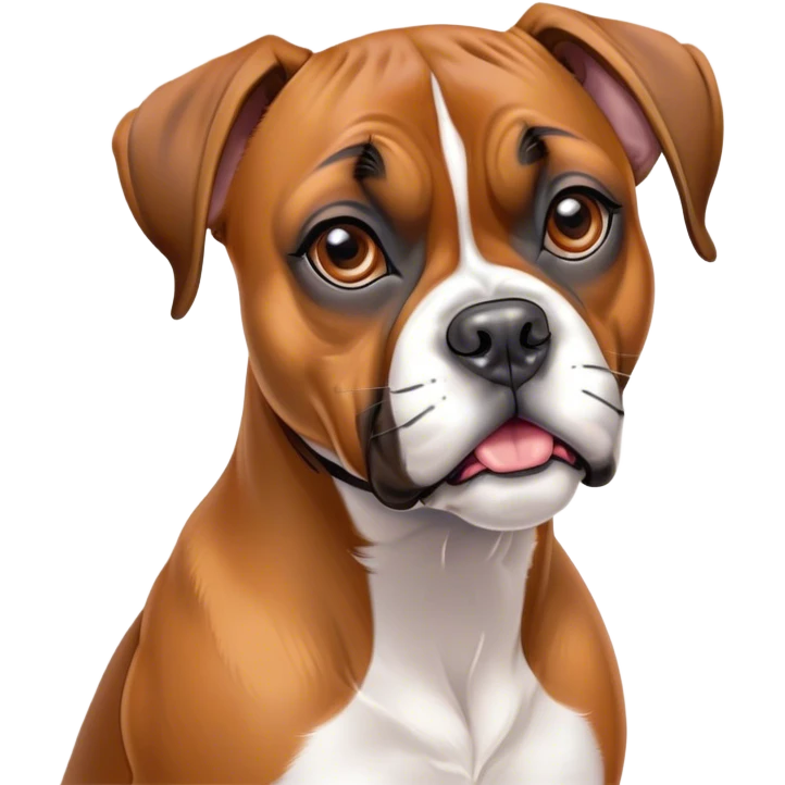 Cinematic Comical Fawn Boxer dog Portrait Emoji, Head tilted dramatically with an exaggeratedly shocked or offended expression, featuring a sleek fawn Fur with a distinctive white muzzle, wide, expressive brown eyes filled with exaggerated disbelief, Simplified yet hilariously expressive features, highly detailed, glowing with a slightly sassy glow, high shine, dramatic yet playful, stylized with an air of attitude, bright and endearing, soft glowing outline, capturing the essence of a sassy and over-the-top guardian, so meme-worthy it feels like it could side-eye its way into internet fame instantly! emoji