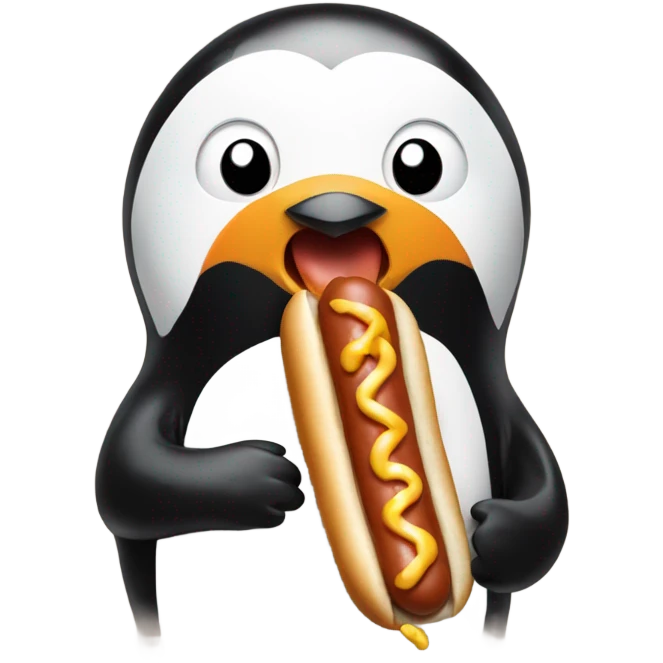 Penguin eating a hotdog  emoji